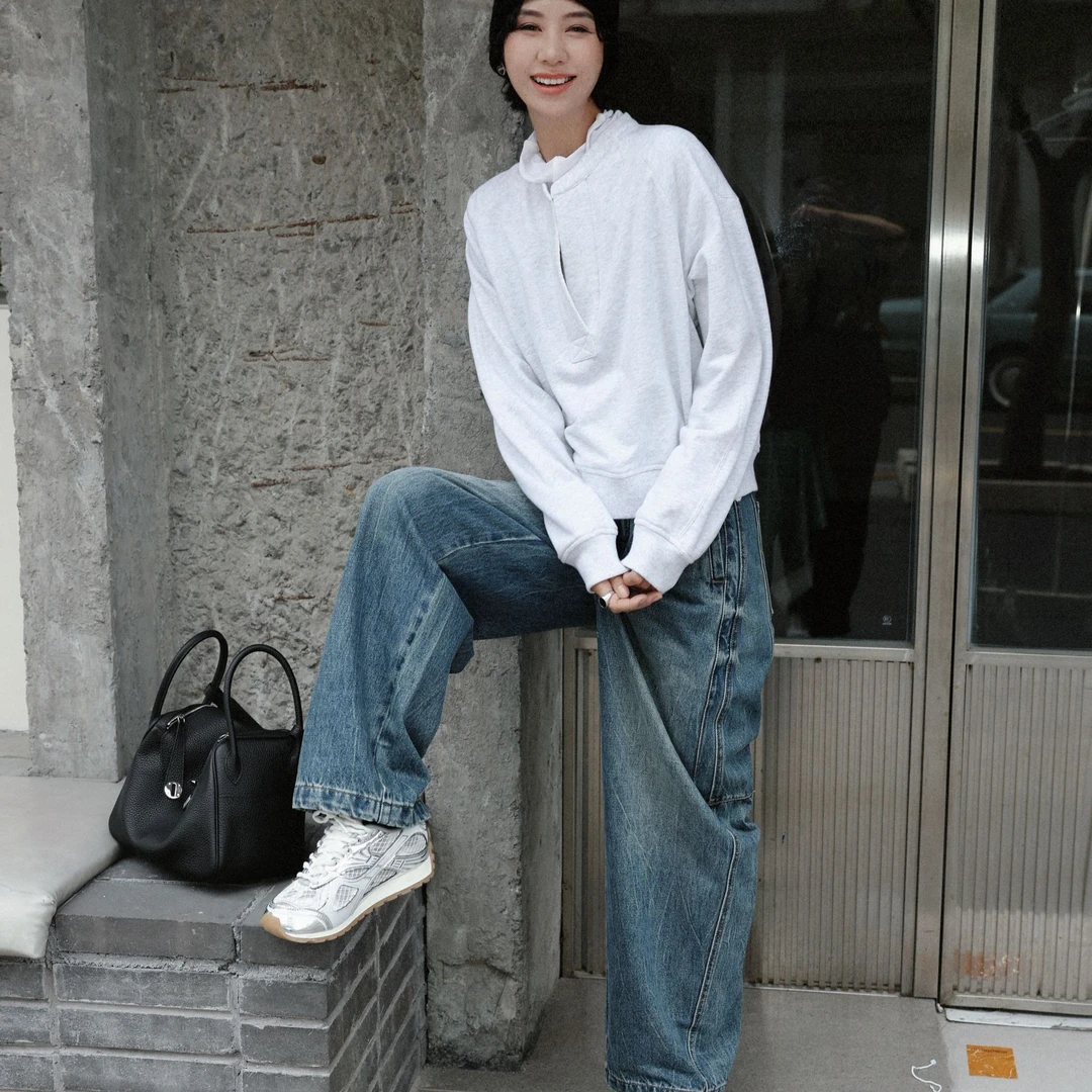 TT设计师【午茶小调】极简风无扣自然微衩口长袖卫衣TT190970