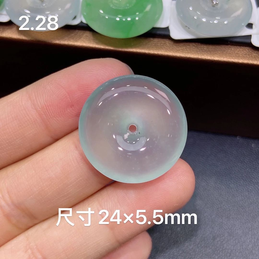 缅甸天然A货翡翠，高冰种 木那蓝钢 雪花棉平安扣吊坠，精美冰透款R