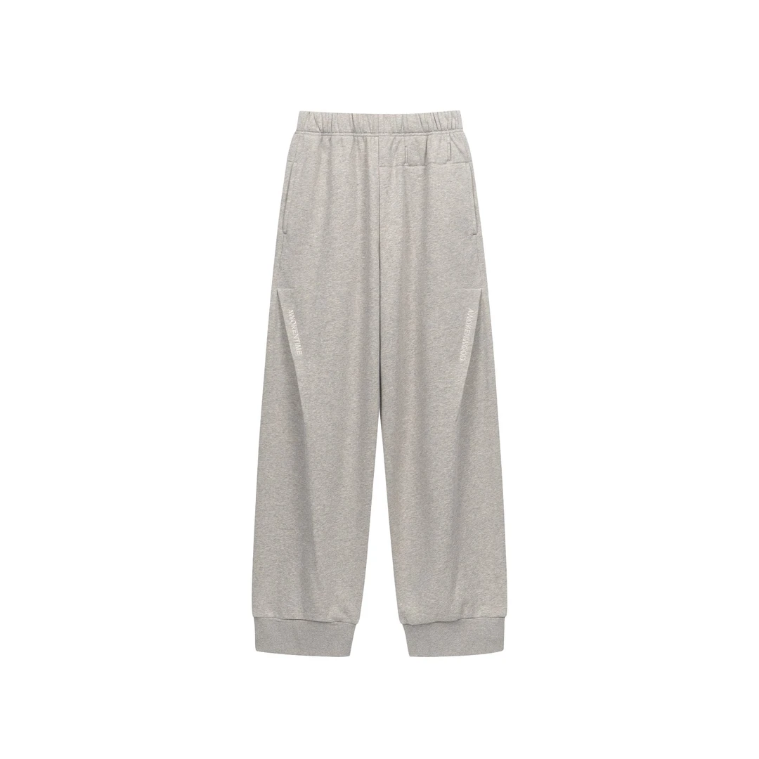 AWOKENTIME 松紧腰裤腿打褶绣花休闲裤