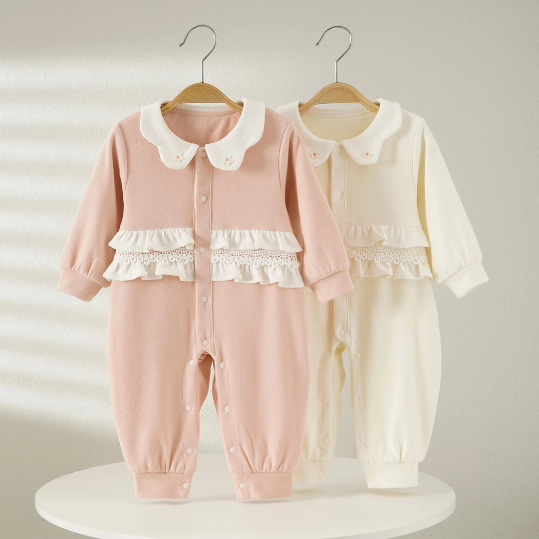 女宝连体衣长爬女婴儿春秋爬服洋气纯棉哈衣宝宝安全单排扣女童