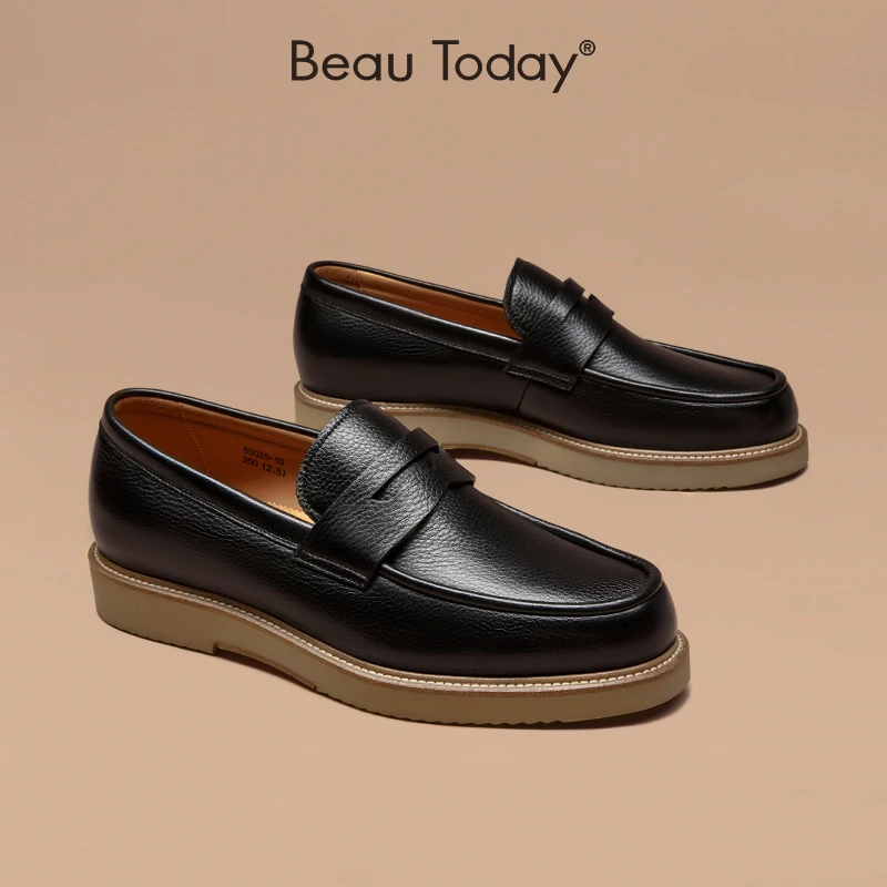 BeauToday【全进口软胎牛皮的乐福鞋】厚底真皮一脚蹬乐福鞋皮鞋