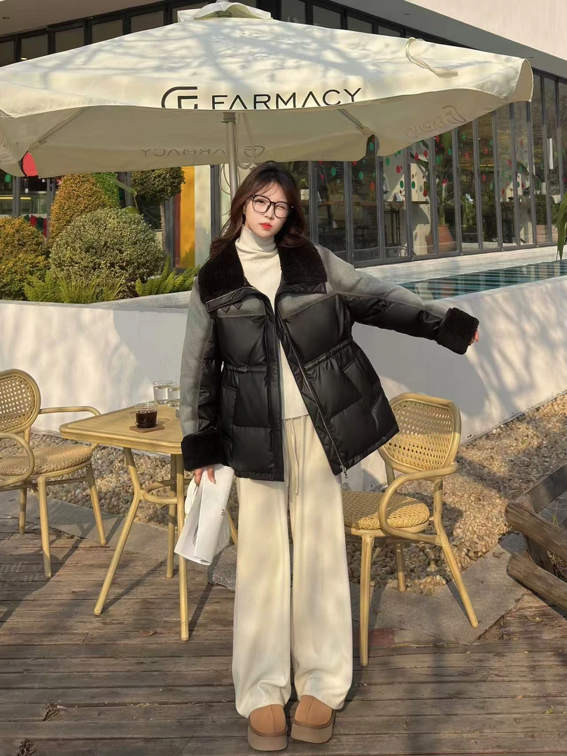 新款设计感牛仔拼接宽松派克服保暖外套女9997