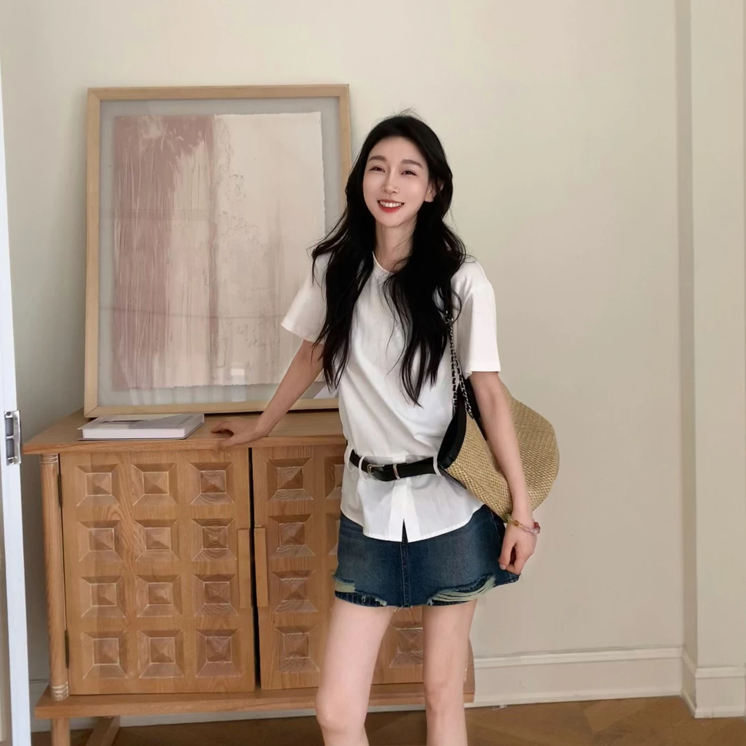 OUDOCKEE 鸥鸥 【100棉】裙裤牛仔 毛边阔腿半身裙 B2503Q527T