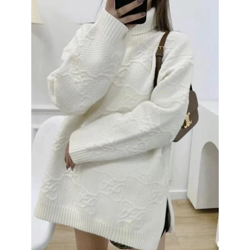 99新 FENDI/芬迪   cc770 锦纶/羊毛 高领满印logo毛衣 38码