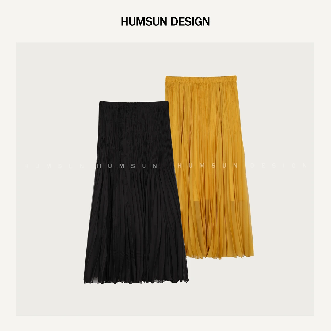 HUMSUN/禾木笙「折扇」三宅~天丝压褶工艺立体灵动垂感百褶裙 5B521