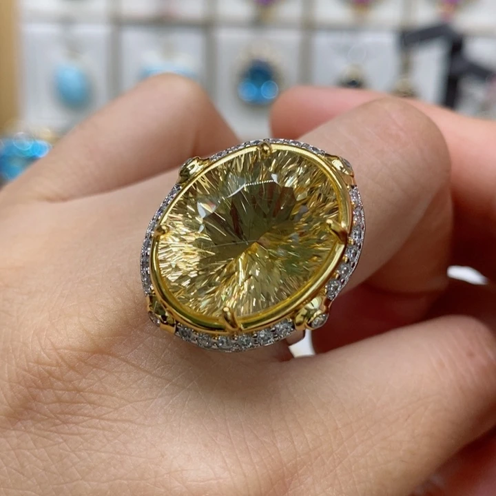 水晶戒指银S925镶嵌天然水晶戒指