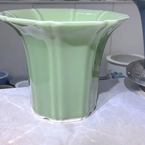 摆件独****2绿釉刮凌陶瓷花器