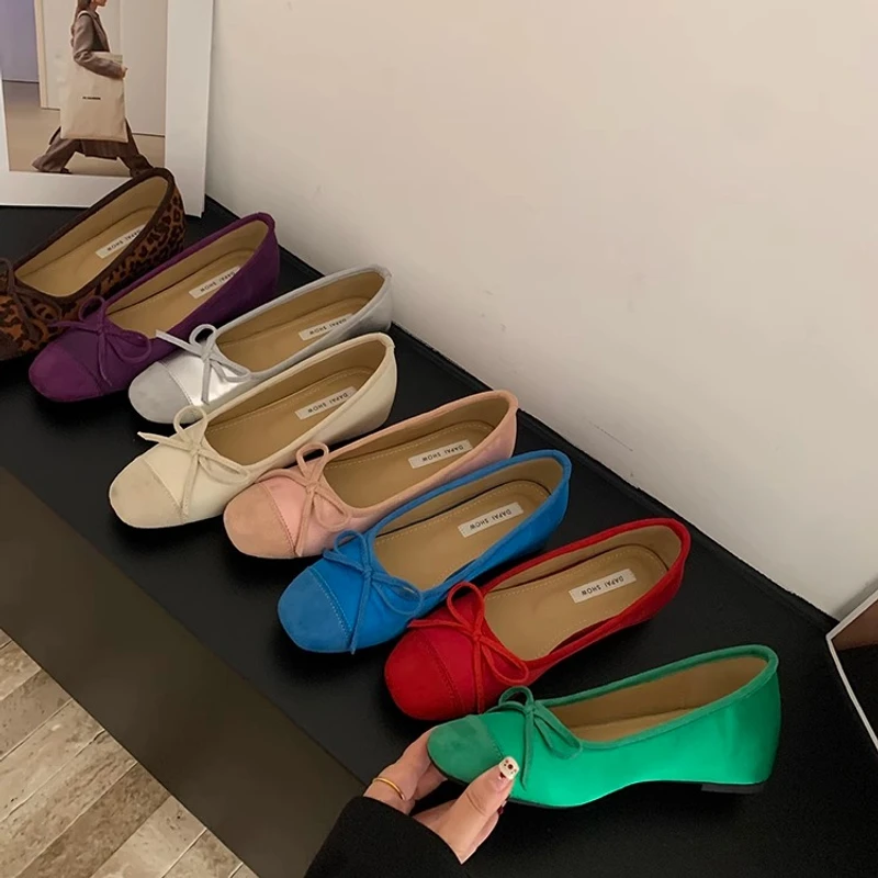 3CM内增高女鞋法式蝴蝶结单鞋春季款糖果鞋芭蕾鞋温柔红色奶奶鞋