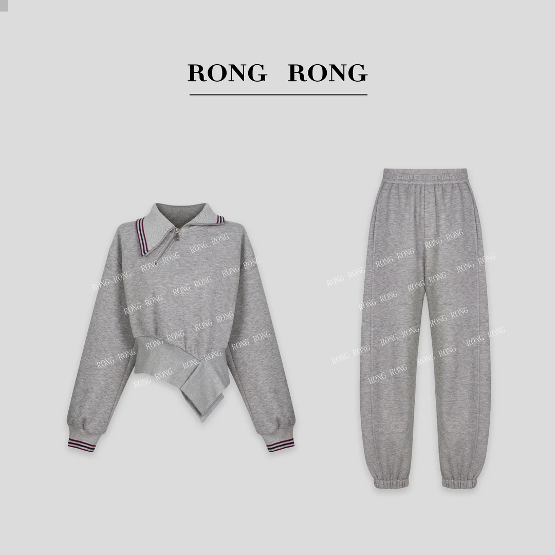 溶溶J【藏梦花灰】RONGRONG 设计感撞色加厚银狐绒卫衣C-S210651-1