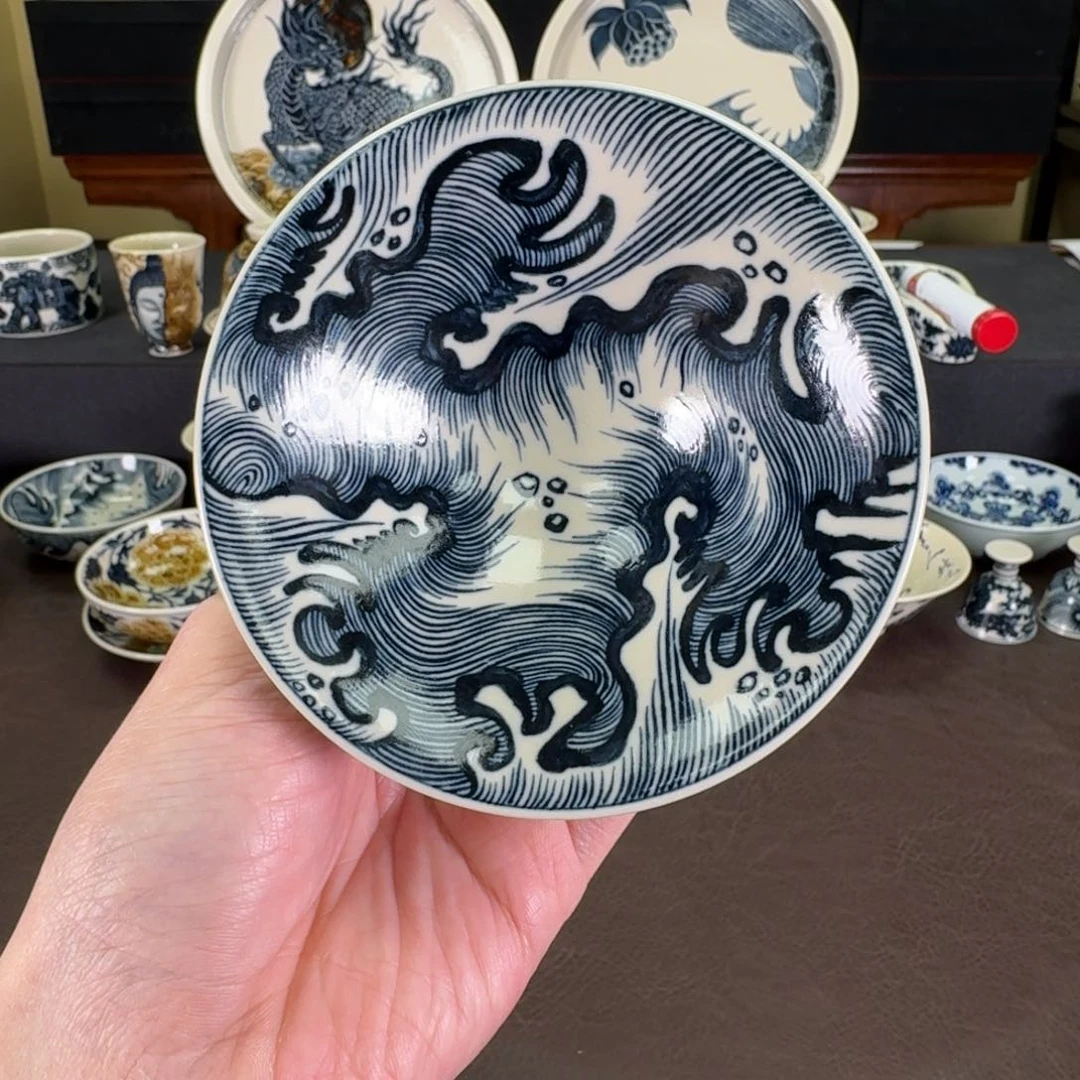 二号釉纯海浪纹斗笠杯