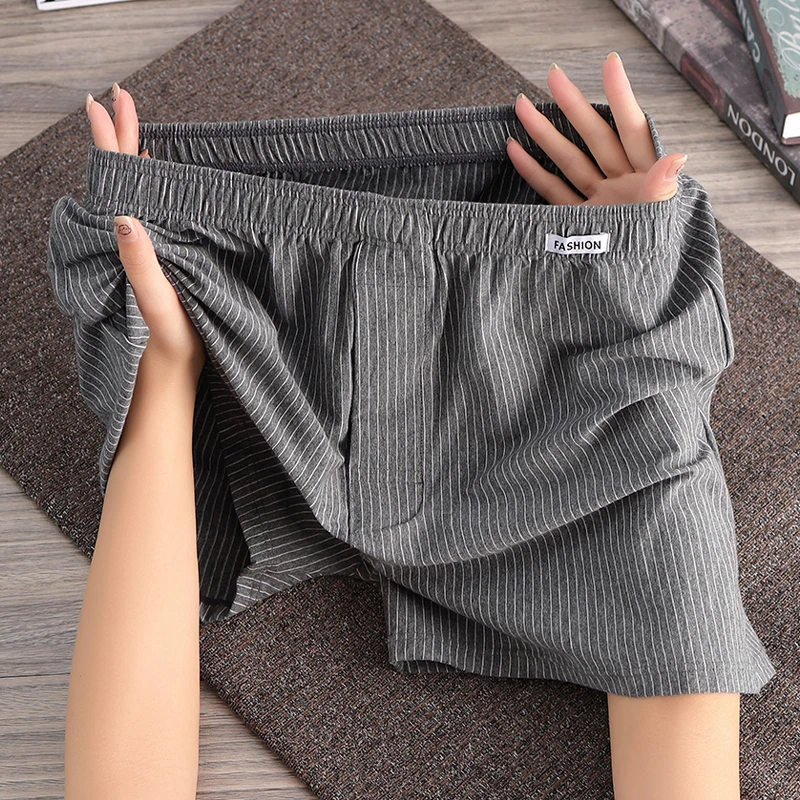 宽松棉质男士阿罗裤男生舒适条纹居家运动平角裤男式青年四角短裤