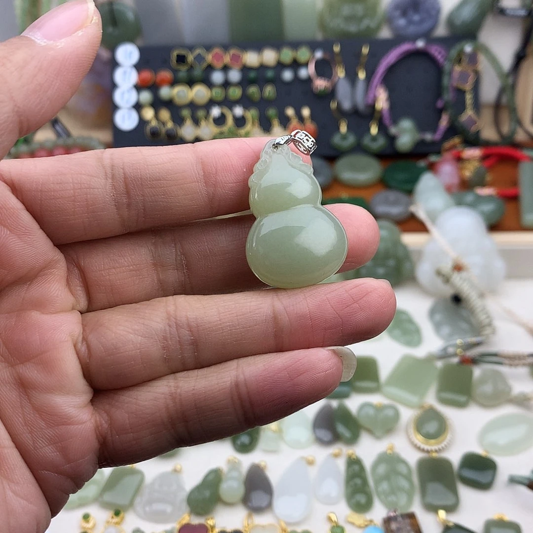 和田玉银S925镶嵌吊坠(不含链)