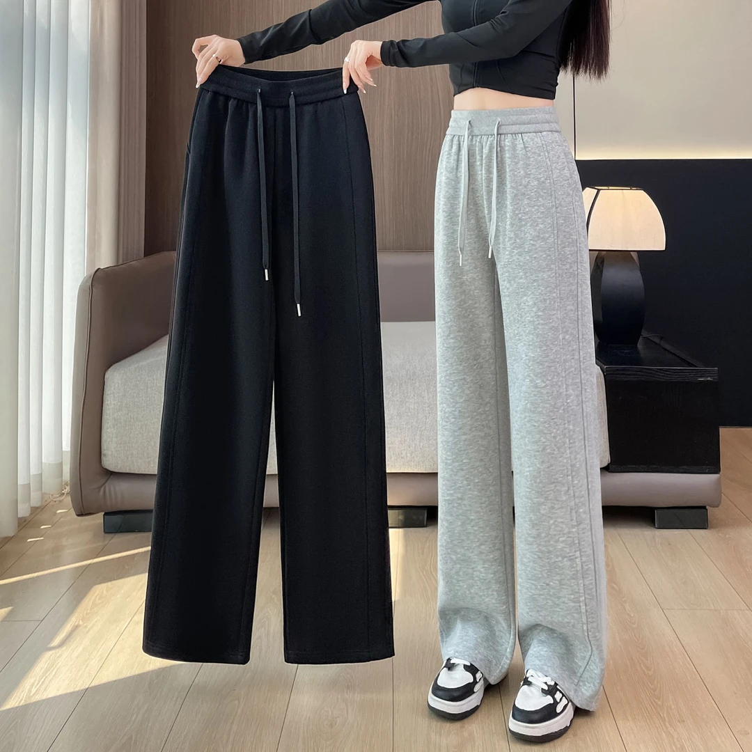 灰色运动裤女春秋冬2025新款宽松直筒卫裤休闲长裤垂感窄版阔腿裤