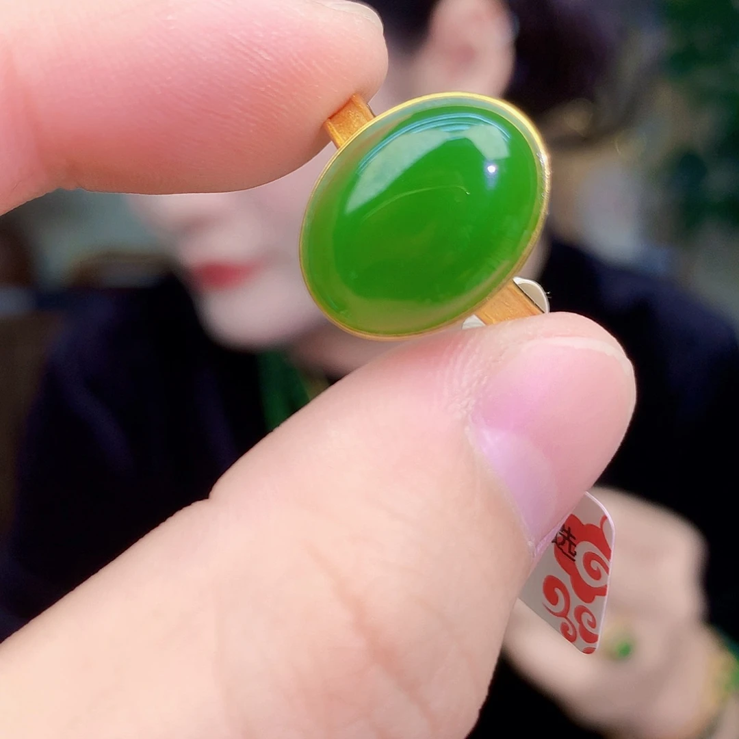 吊坠(不含链)银S925镶嵌和田玉（碧玉）戒指