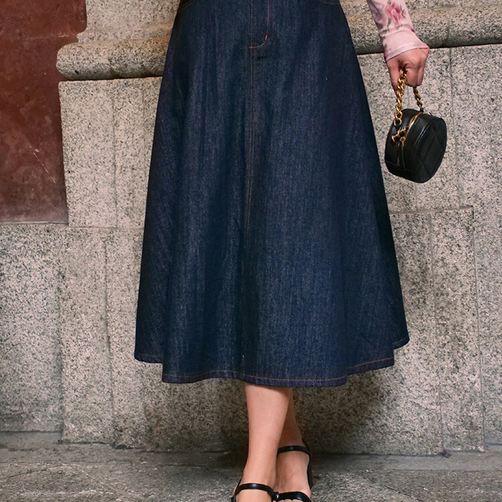 ERINA姨太太原创微胖 复古时髦牛仔裙立体A版超显瘦半身裙胖mm