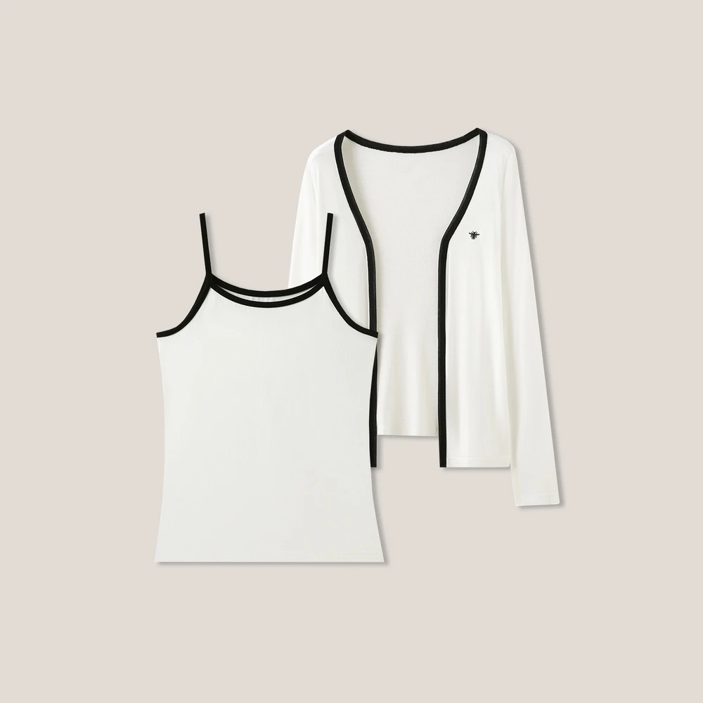 经典小蜜蜂 气质百搭撞色上衣+吊带套装SS26202