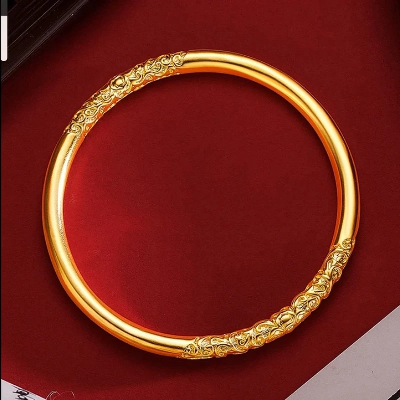 【新年福利】素圈卷草纹实心手镯宫廷风紫荆花复古手镯