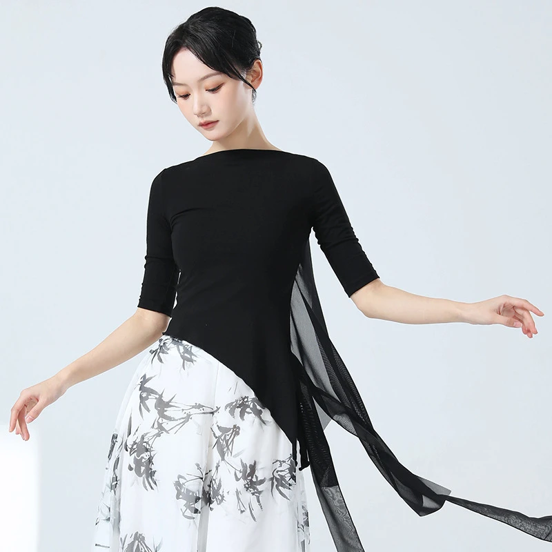 现代舞蹈服练功服女新款身韵舞衣中袖修身上衣形体服