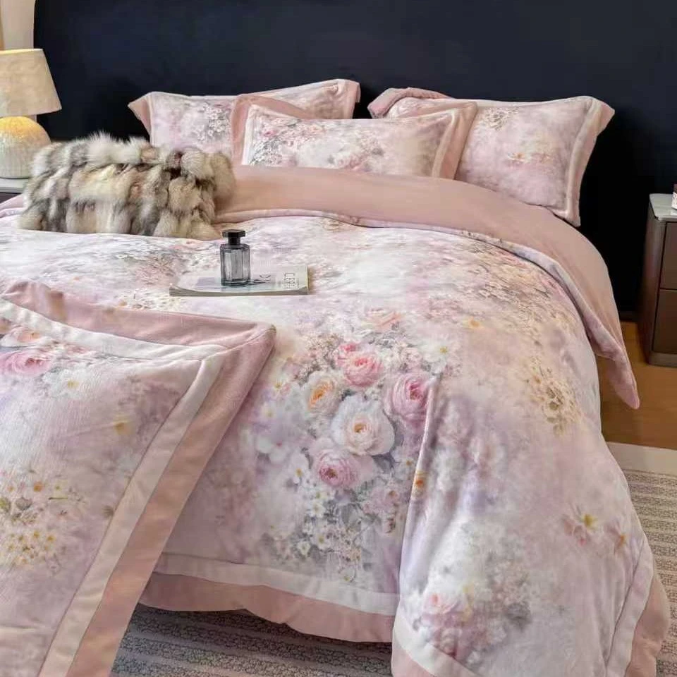 【芳姐专属】全消光数码印花绒四件套宽边拼角工艺10斤重超柔保暖