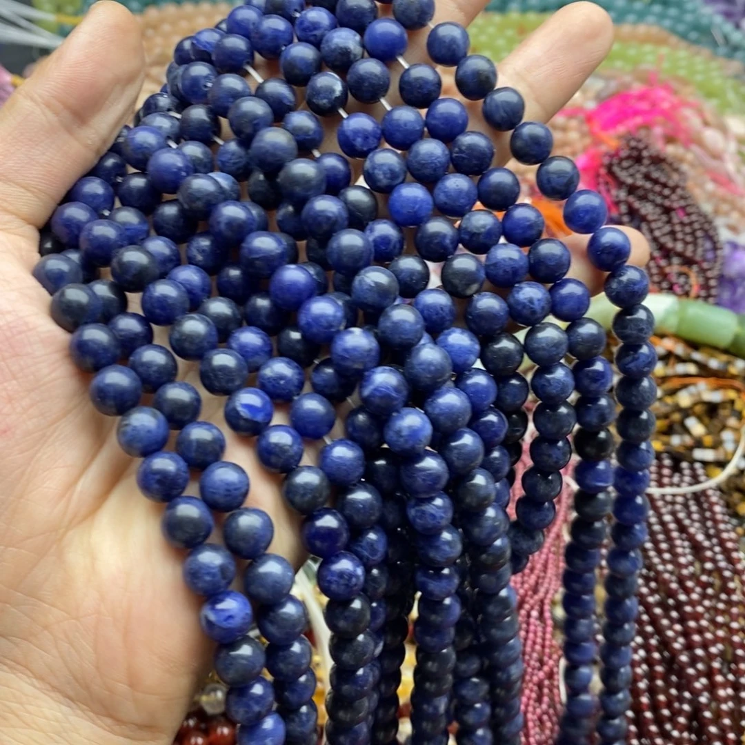 未镶嵌玛瑙/玉髓珠宝半成品一条天然双A蓝纹石圆珠带珠光