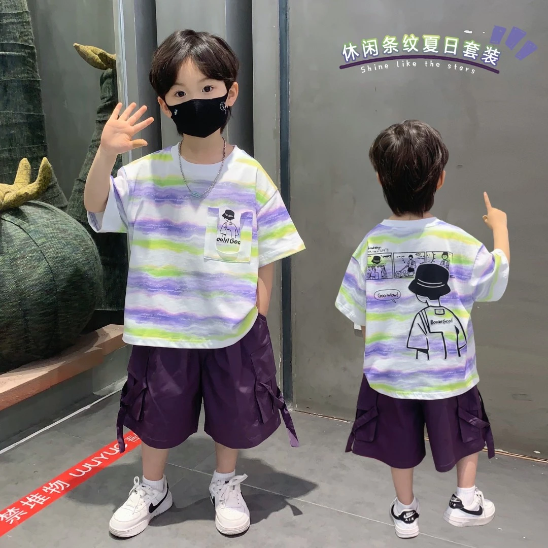 男童夏季套装儿童衣服2025新款男孩个性潮酷运动童装男宝夏天短袖