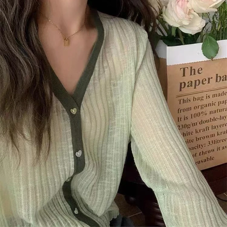 女士宽松针织开衫外套夏季薄款百搭针织长袖025