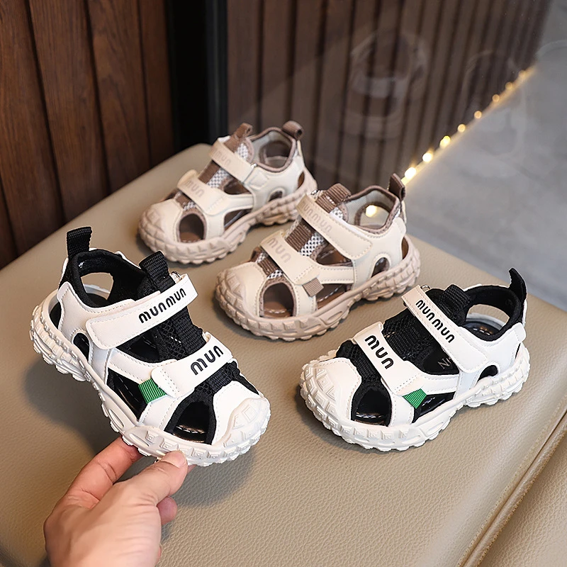 儿童透气凉鞋网面框子鞋男童运动凉鞋中小童防踢包头护趾透气凉鞋