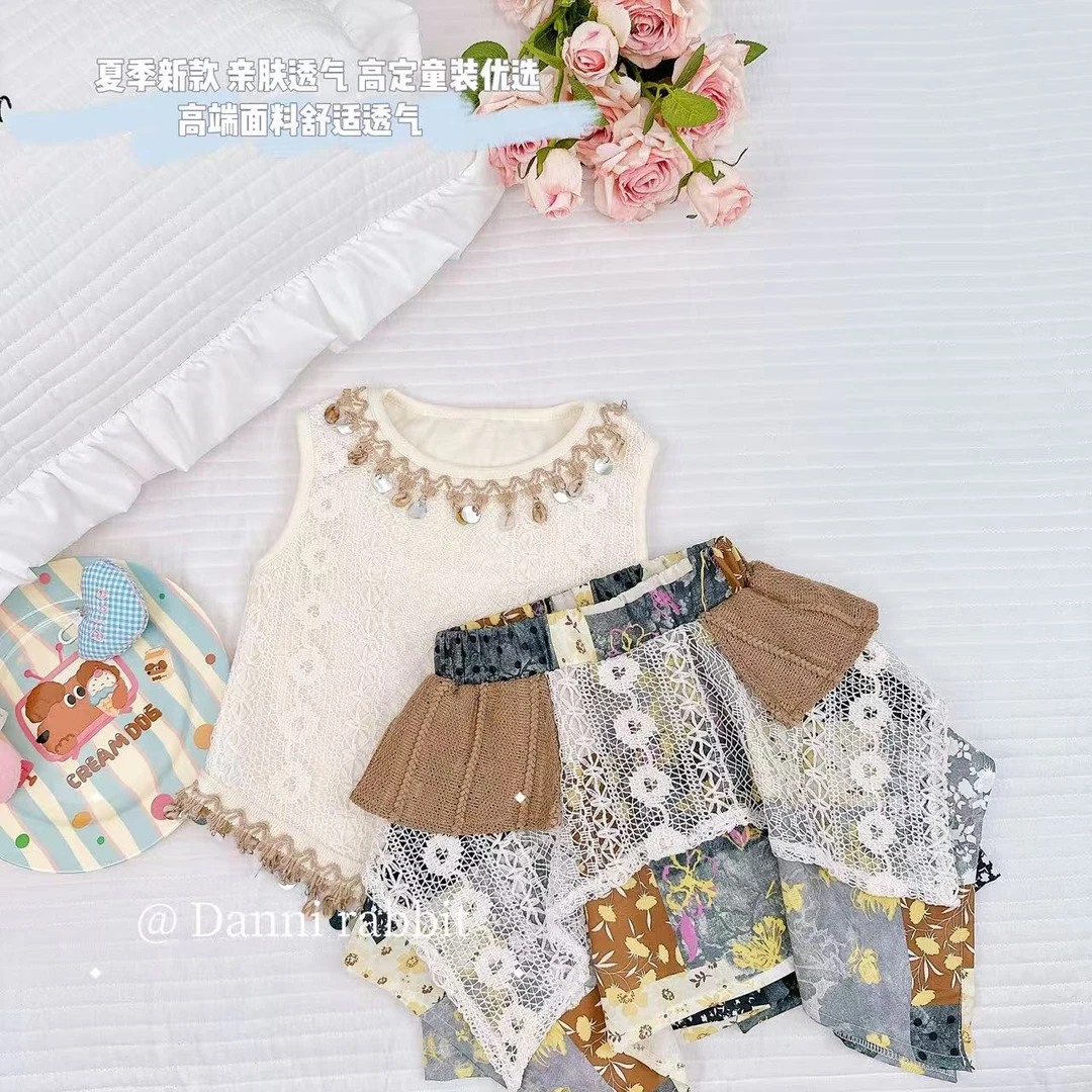 【Dannirabbit】*女童洋气背心+民族风短裙套装 X-7515