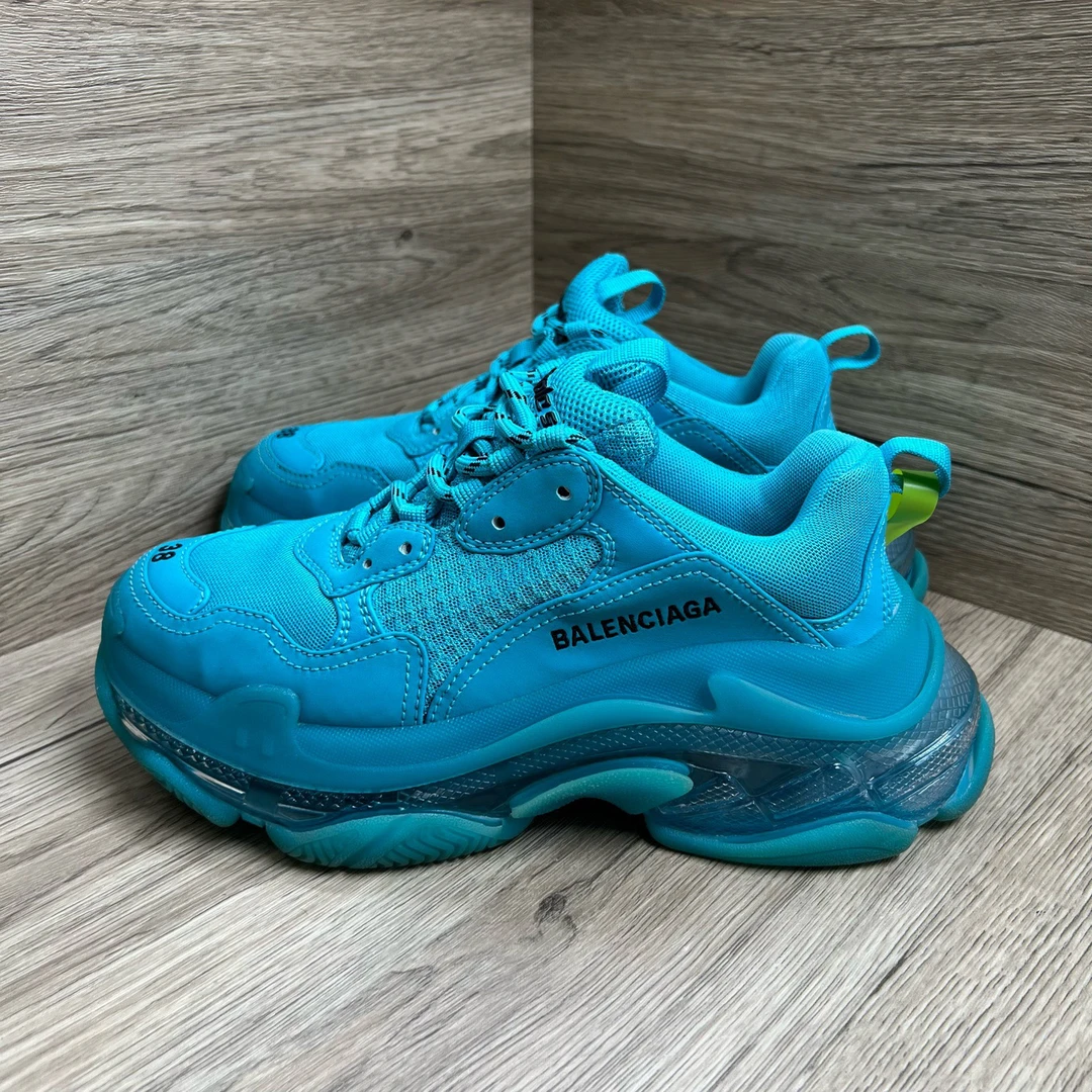 95新 Balenciaga/巴黎世家 Triple S 蓝气垫老爹鞋 38码