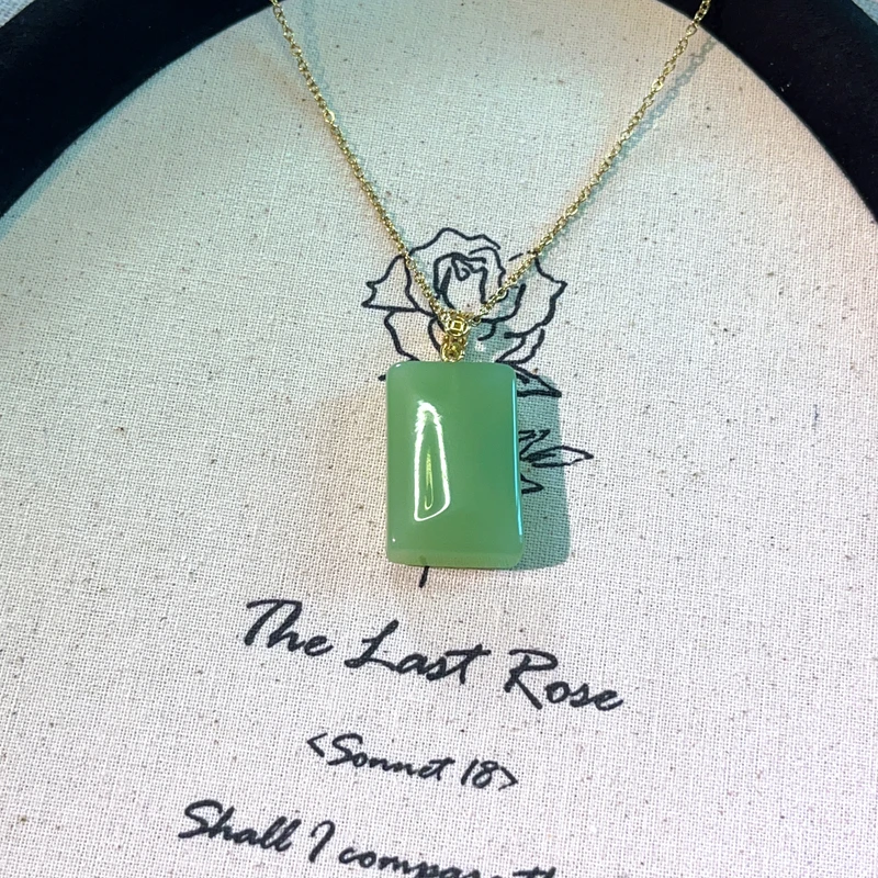 铜合金亚克力项链 铜合金 1174 时尚国风青提方牌项链