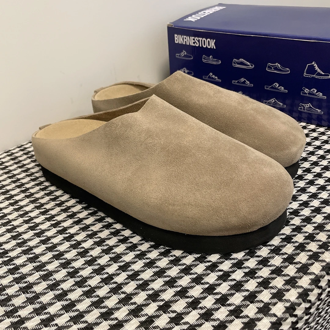 （5公分厚底款）夏季外穿男女同款增高轻便真皮透气包头半拖勃肯鞋