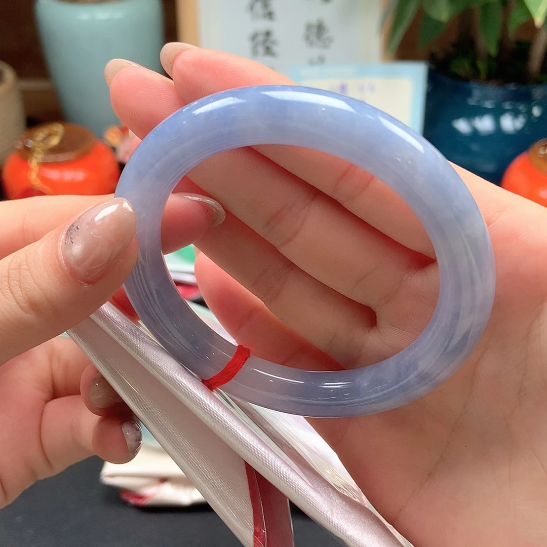 翡翠未镶嵌手镯莫奈蓝紫45号