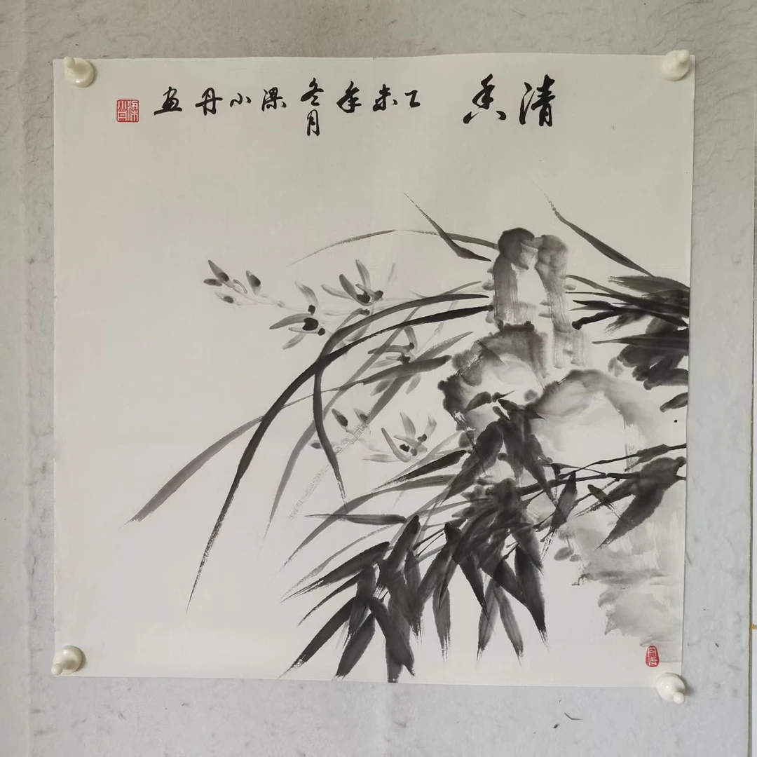 4668 多年前纯手绘老字画《兰花》中堂  尺寸 68×68