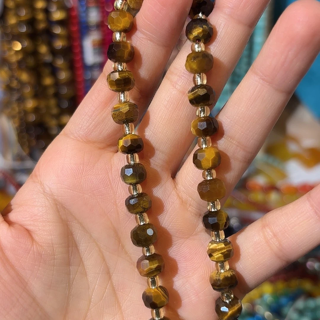 玛瑙/玉髓未镶嵌珠宝半成品虎眼车轮6-8一条