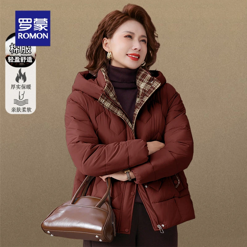 罗蒙中年妈妈秋冬外套小个子新款洋气大码中老年女士冬装加厚棉服