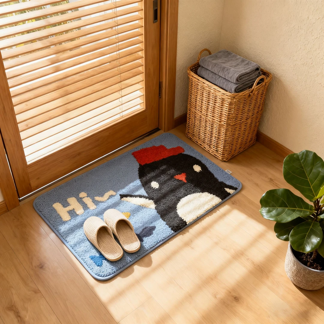 冰雪萌企鹅入户地垫儿童卫浴软绒脚垫趣味图案吸水防滑垫