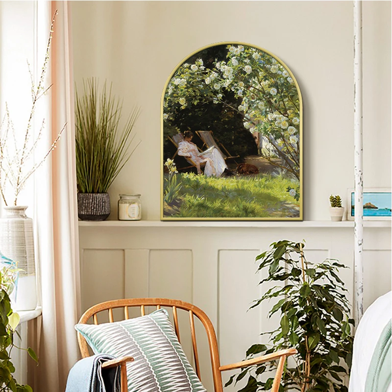 061餐厅卧室拱形挂画轻奢法式摆台画卧室床头餐边柜装饰画摆画