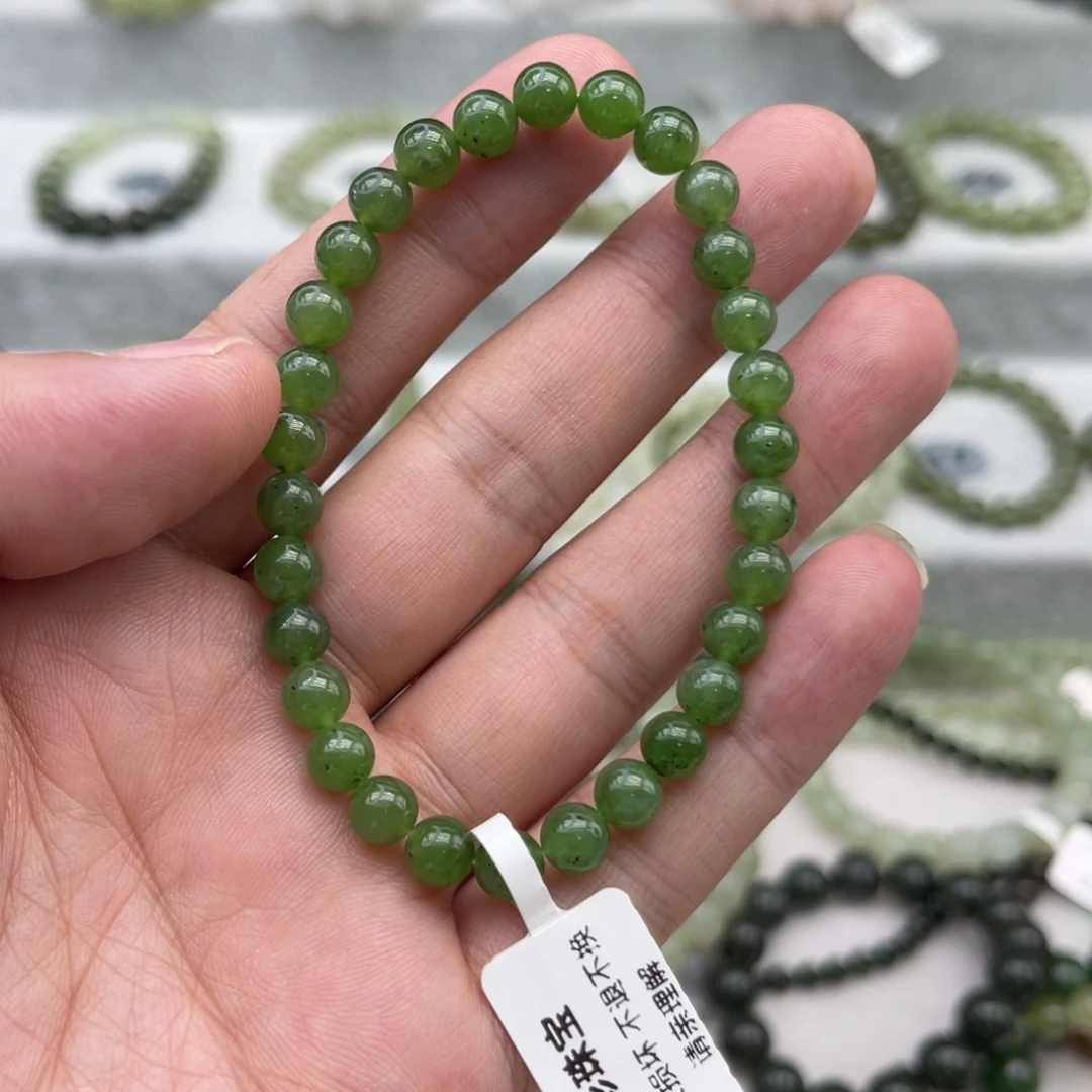 未镶嵌手串和田玉卡6碧玉阳绿微矿点
