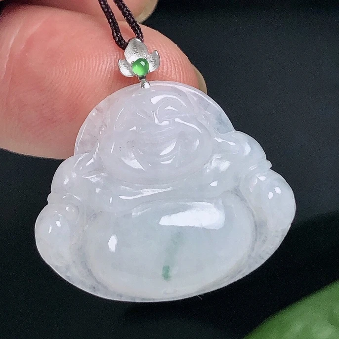 缅甸天然翡翠A货，18K金扣镶嵌冰润飘花佛公吊坠官方正品玉佛挂坠