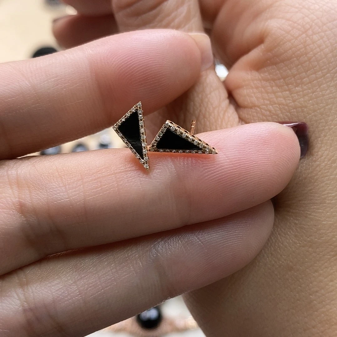 翡翠耳饰18K金镶嵌墨翠