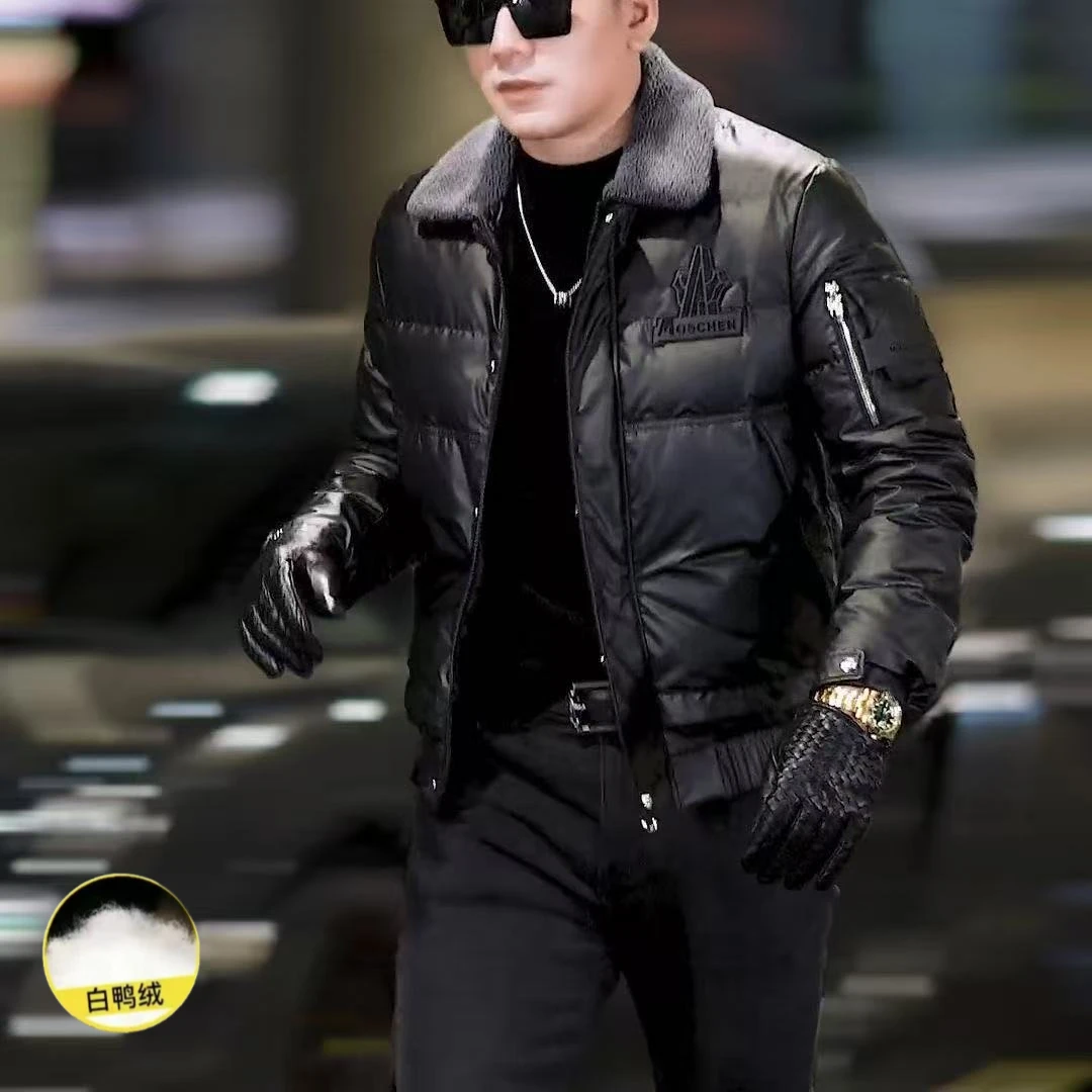 毛领时尚加厚帅气潮流高品质休闲免洗皮羽绒服冬季款欧货外套男款
