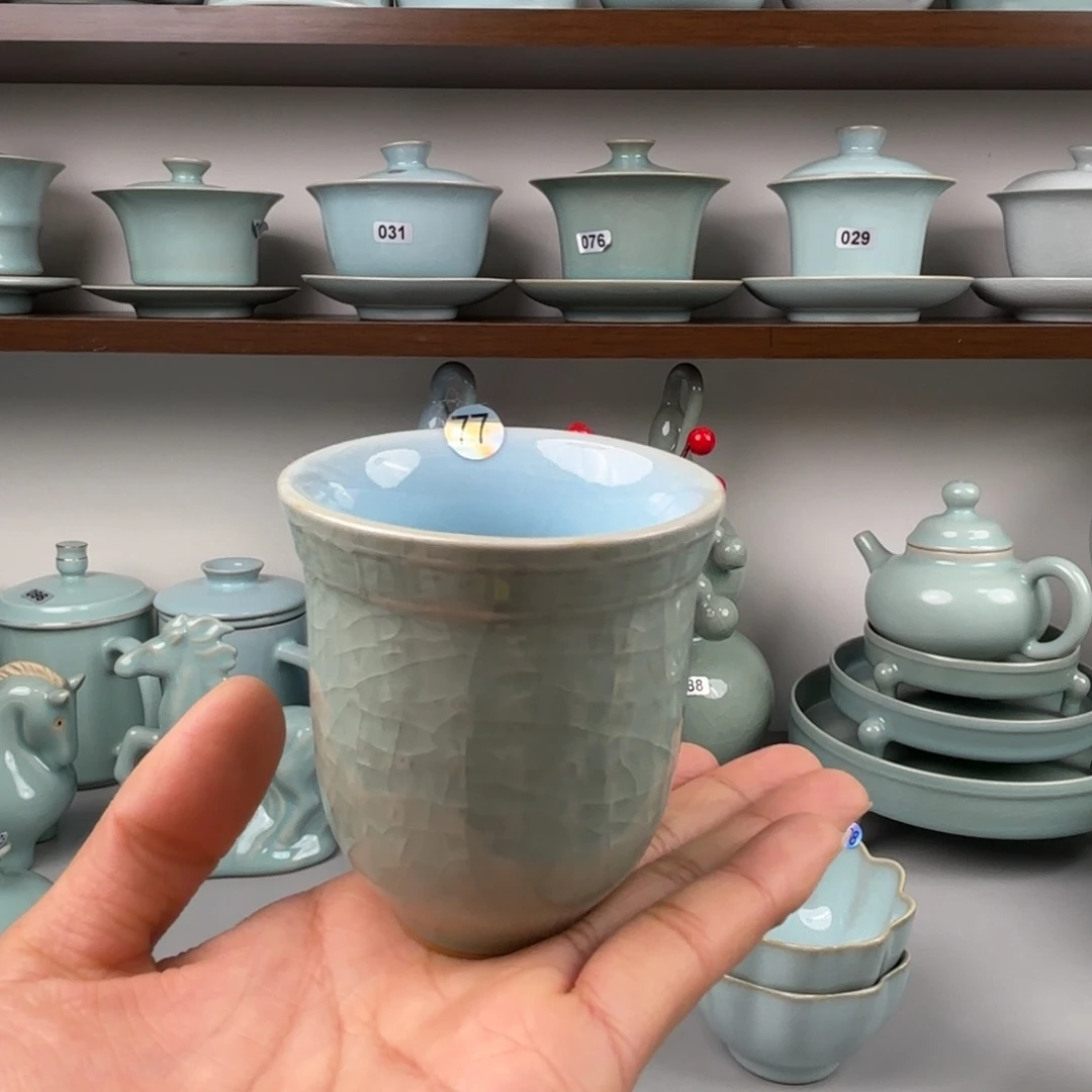 陶摆件汝瓷闻香杯圈足烧 77孤品特价