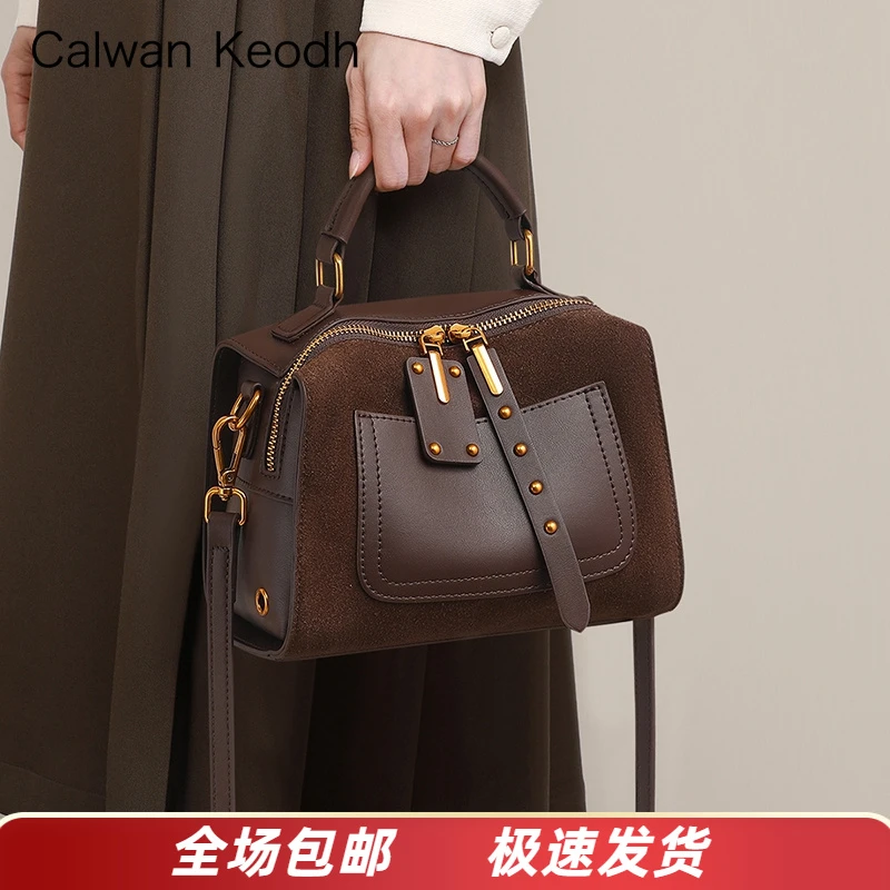 Calwan Keodh真皮包包女包复古风通勤斜挎包生日圣诞礼物送女生
