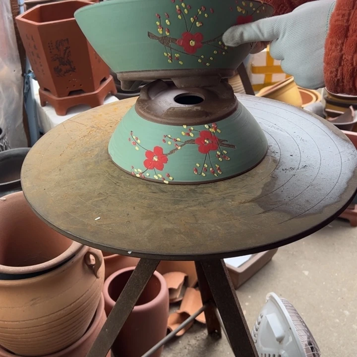 紫砂绿点彩斗盆中小 口径大26×12小22×8