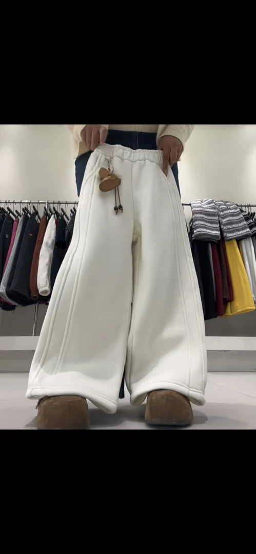 儿童男女童卫裤冬款加绒加厚直筒弯刀中大童青少年亲子装实体纯色