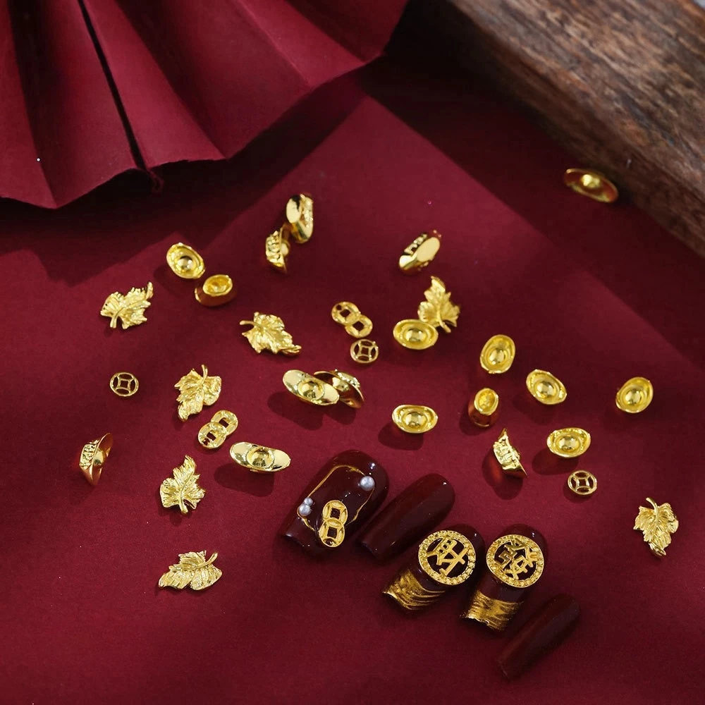 【新年爆款合金】新年爆款元宝钱币发财金色国风美甲饰品