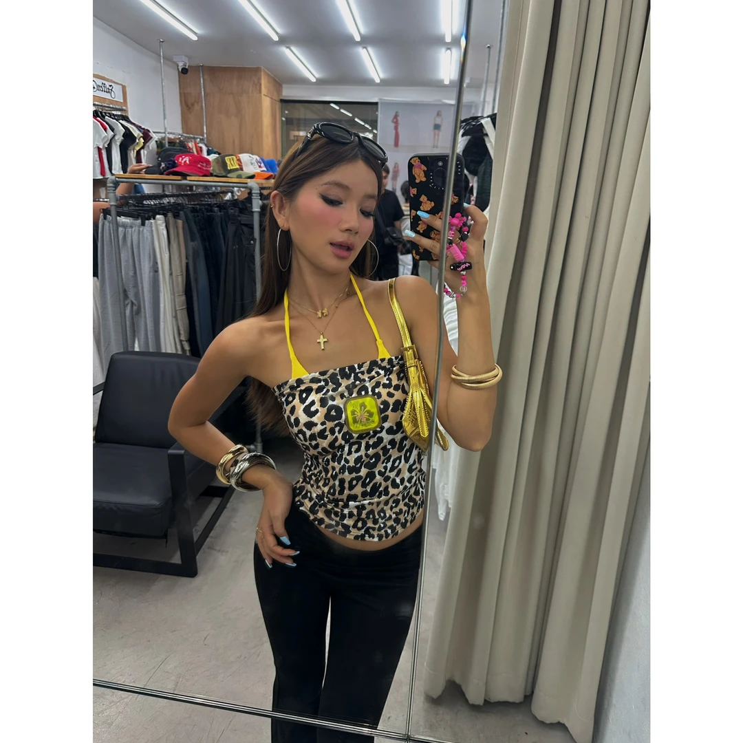 KKSHOP复古回潮90's街拍感~豹纹辣妹上衣夏季新款时髦设计感抹胸