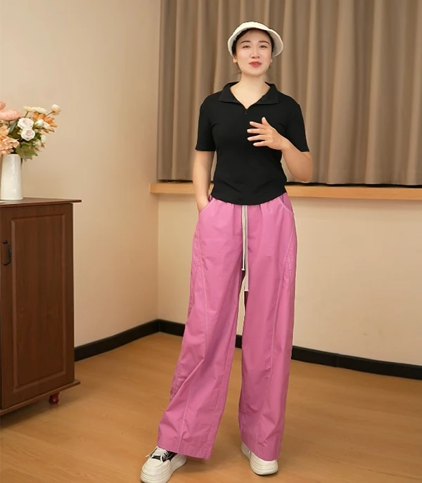 68299夏季薄款纯棉百搭休闲裤女松紧中腰宽松透气舒适阔腿空气裤