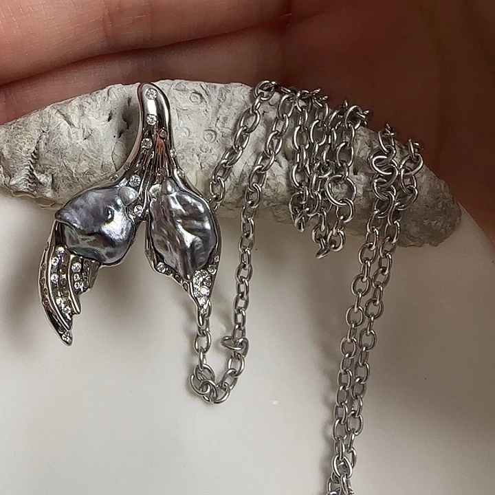 海水珍珠颈饰银S925镶嵌微****^