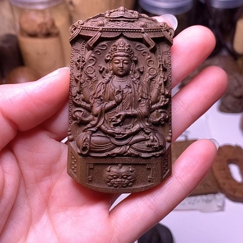 檀香木吊坠檀香精工千手观姐姐无事牌